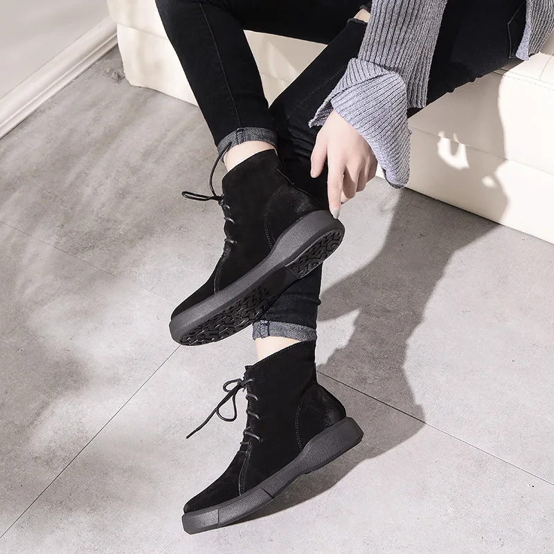 Careaymade-Genuine Leather retro short boots original handmade Plush high top single Ankle boots autumn women's casual  shoes