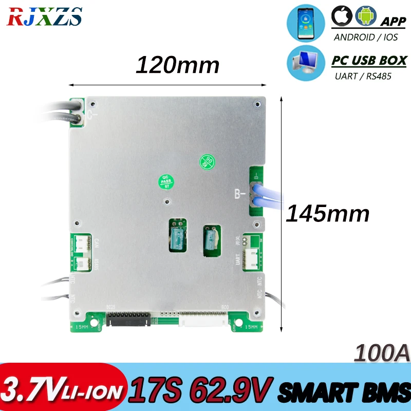 BMS 17S 100A  bms  new Li-ion smart bms pcm with androidbluetooth-compatible app UART wi software (APP) monitor RS485