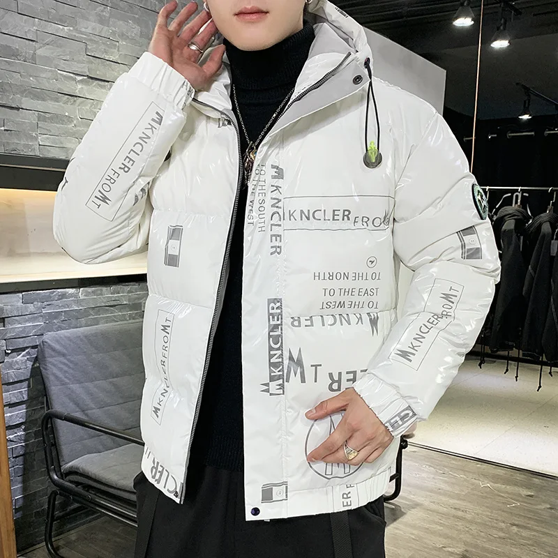 Nice Men Parka Winter Glossy White Duck Down Jacket Coat Mens Warm Jackets Male Hooded Zipper Down Coats Parkas