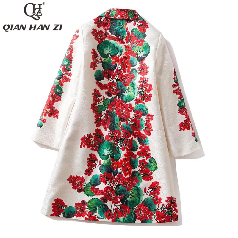 

Qian Han zi designer fashion runway winter jacquard trench coat Women's long sleeves amazing print vintage Single-breasted coat