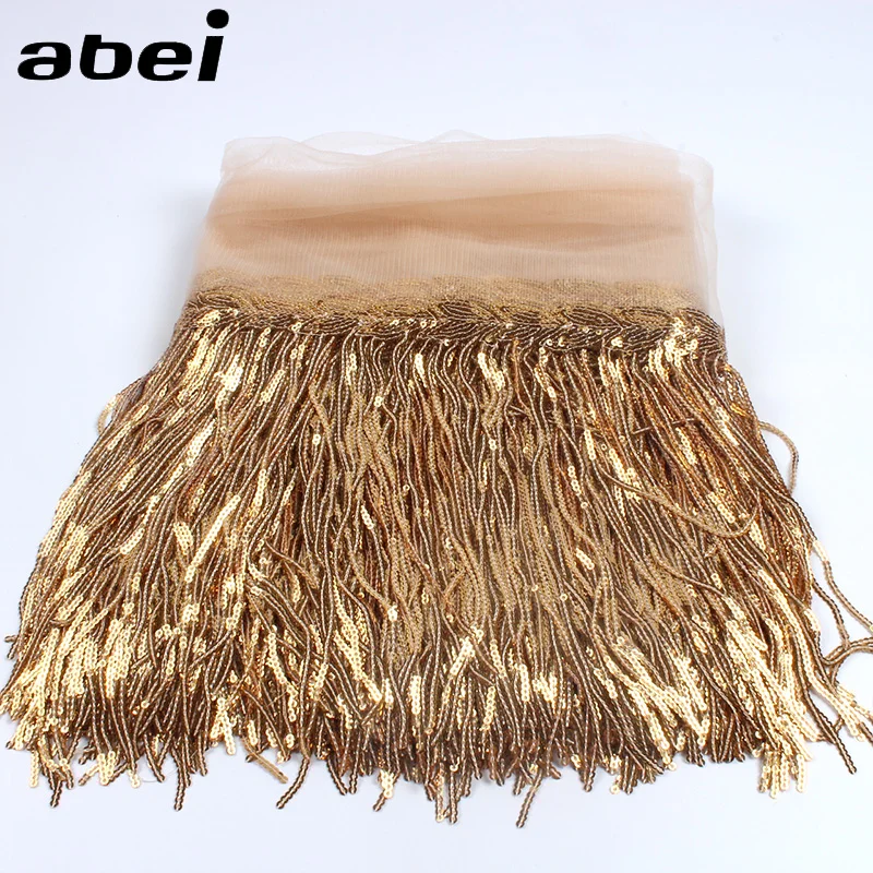 32cm 2yard Shining Mesh Fabric Lace Fringe Sequins Paillette Tassel Ribbon DIY Wedding Party Dance Dress Sewing Accessories