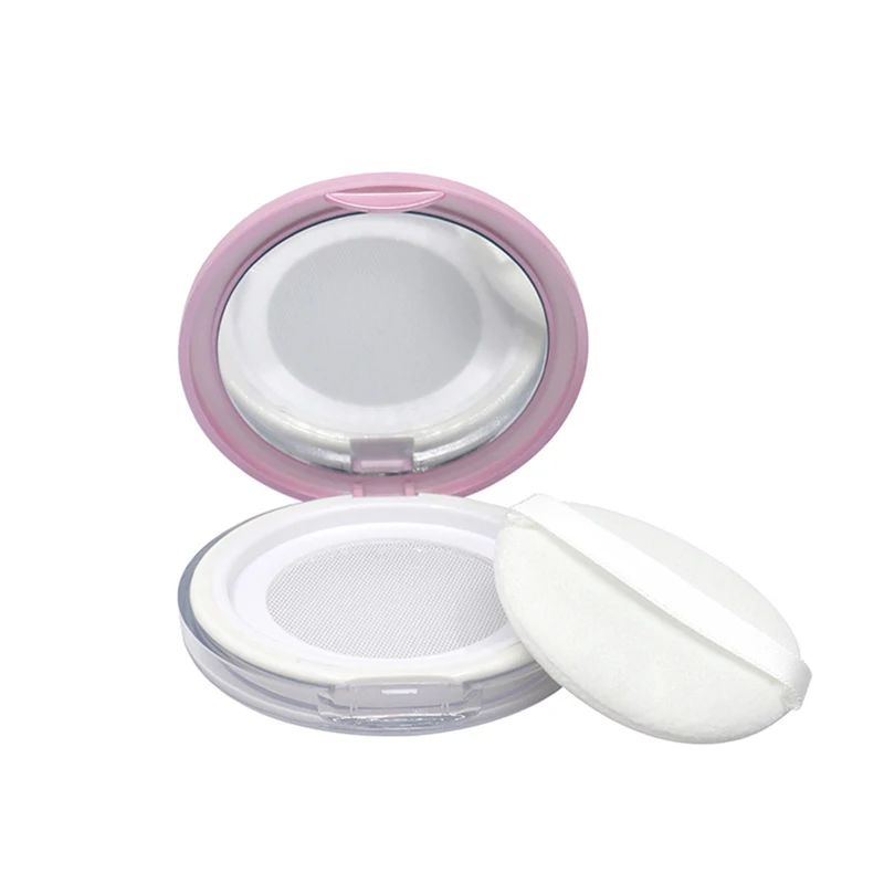 NewUltra-thin Portable Handheld Empty Loose Powder with Sieve Mirror and Powder Puff Travel Makeup Container Plastic Powder Box