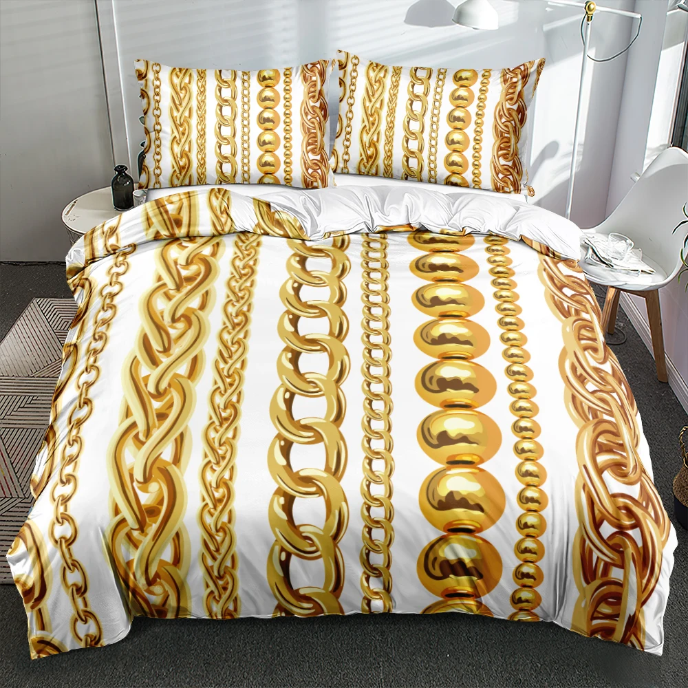 Luxury Golden Lock Bedding Set White Custom Design Blanket/Quilt Cover Set Twin Queen King Size 265x230cm Bed Linen Bedrooms