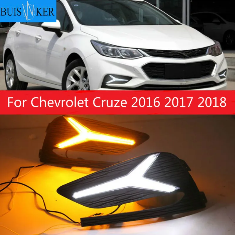 

2 шт. Светодиодный дневной светильник для Chevrolet Cruze 2016 2017 2018 динамический желтый указатель поворота реле Водонепроницаемый автомобиля 12V LED DRL лампы