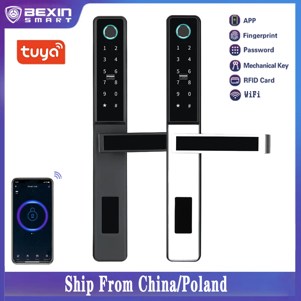 Tuya waterproof  fingerprint Glass Door Locks electronic Smart door lock RFID Card code lock For Aluminum slding door lock