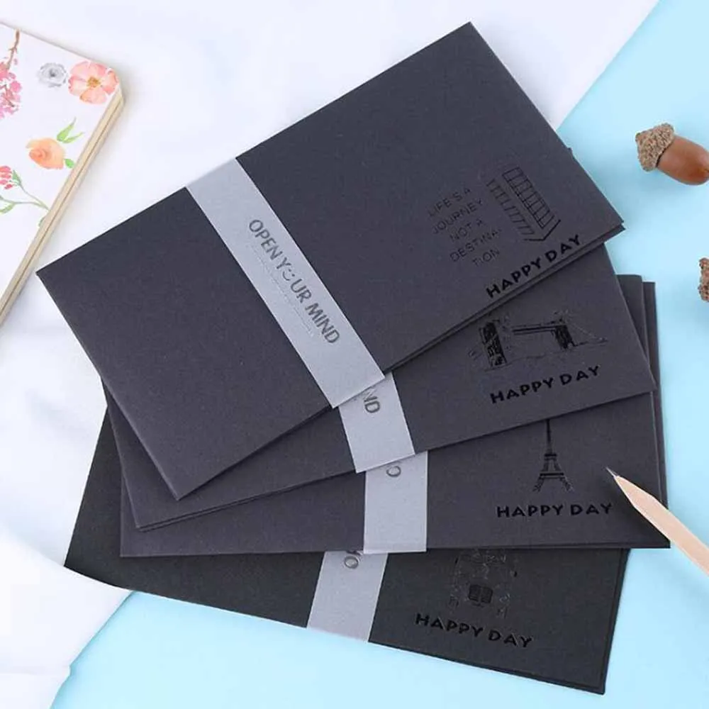 5 Pcs Black Paper Envelope Retro Wedding Party Holiday Gilding Greeting Card Bronzing Business Invitation Postcard Envelope