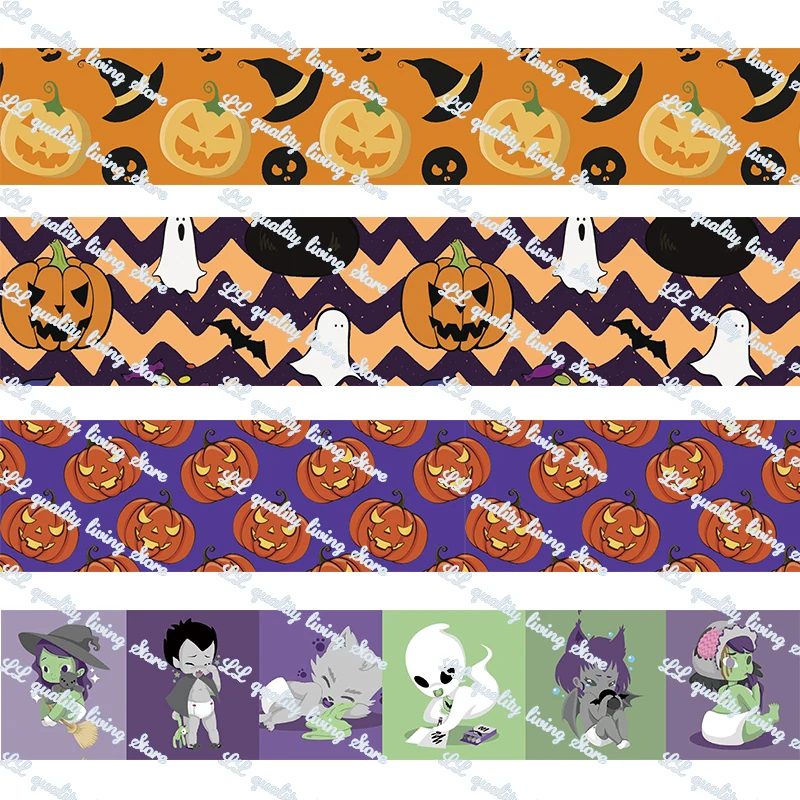 

Halloween pumpkin printed grosgrain foe elastic ribbon Halloween wedding decoration DIY bows materails ribbons 50 yards