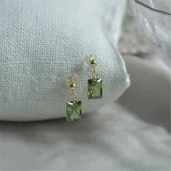 925 Sterling Silver Gold-plated Earrings Olive Green Zircon Gold Bean Studs Retro Simplicity Attracting Jewelry Banquet Occasion