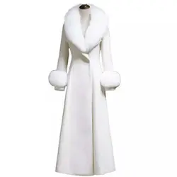 3XL! Cappotto di lana bianco donna soprabito coreano autunno collo di pelliccia caldo lungo cappotto di lana moda giacca invernale donna