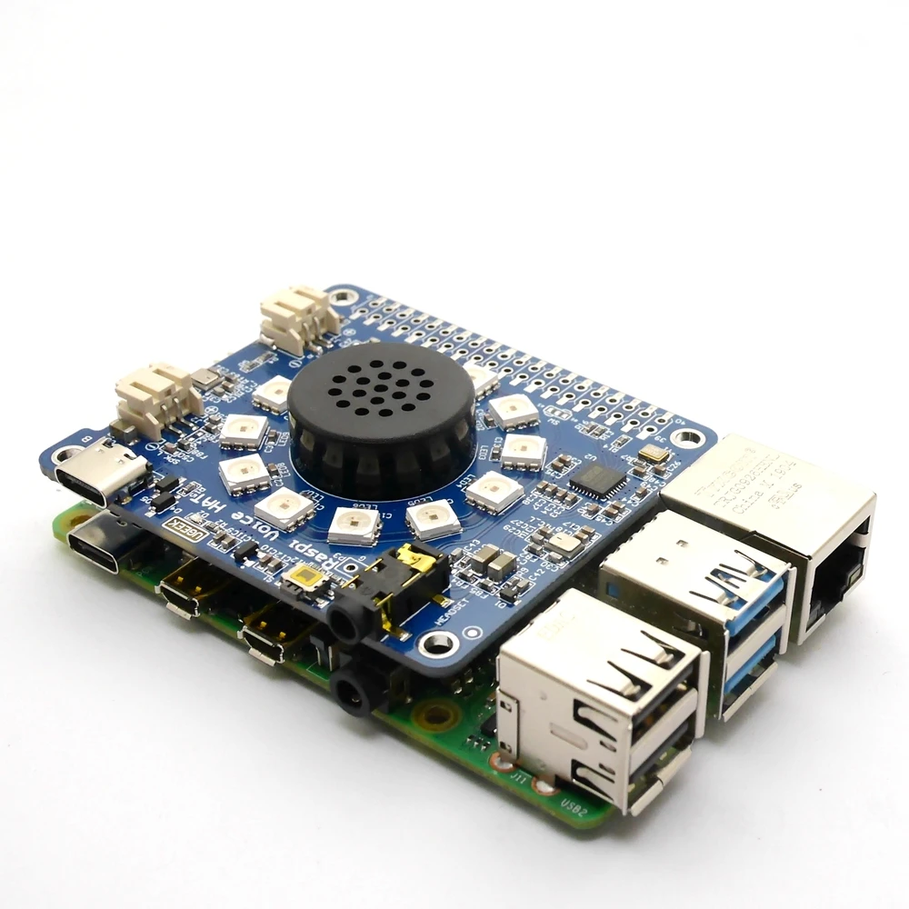 UGEEK Voce CAPPELLO per RaspberryPi 4B | Doppio Microfono AI Speaker per Pi 4 Modello B | WM8960 Amplificatore con RGB LED | FAI DA TE Il Tuo Robot