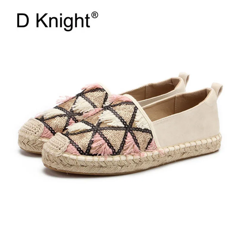 

Spring Color Block Women Loafers Cane Hemp Straw Fisherman Flat Heels Shoes Espadrilles Woman Lazy Flat Zapatos Mujer Size 36-41