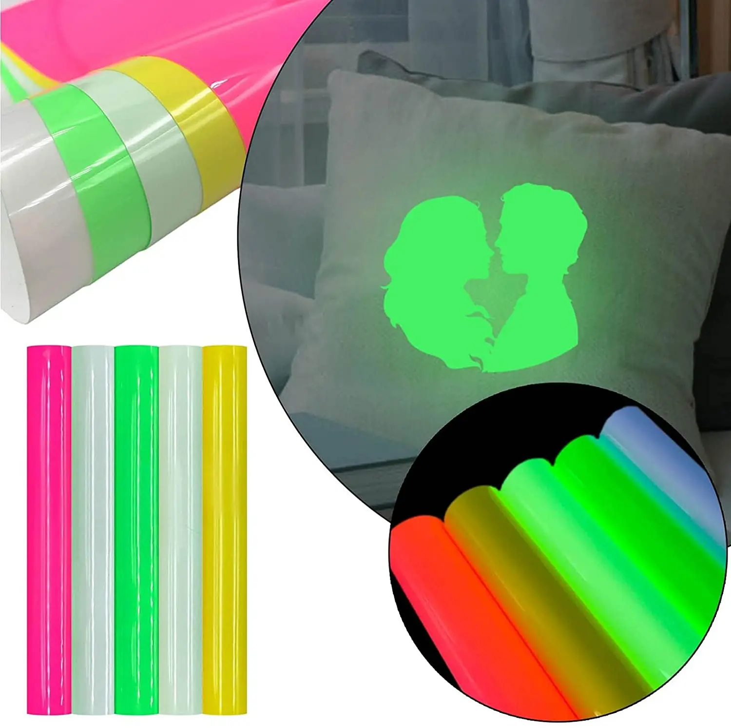 

1 Roll 12"x5'/30.5cmx150cm Luminous glow in dark Heat Transfer Vinyl noctilucent Heat Press Machine Tshirt Iron On HTV