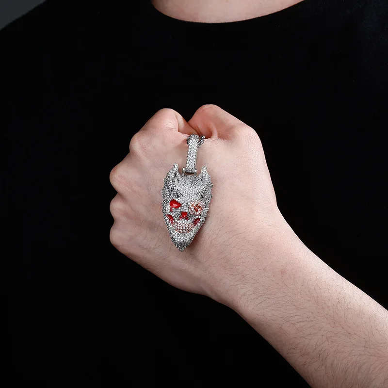 

Hip Hop Micro Paved Cubic Zirconia Bling Ice Out Fire Skull Pendants Necklace for Men Rapper Jewelry Drop Shipping