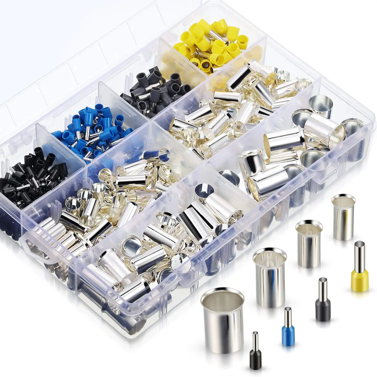 1900/1200/440Pcs Wire Ferrules Kits Ferrules Wire Ends Terminals Crimp Terminal Connector Sleeves AWG (2/0 1/0 2 4 10 12 14 16)