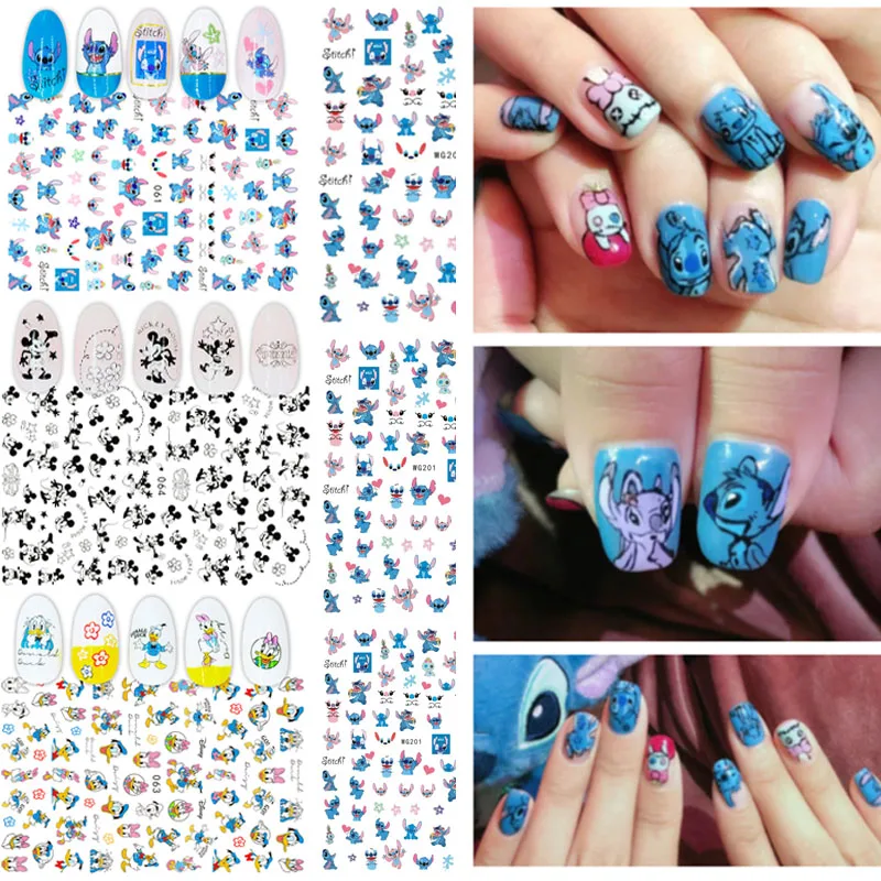 Disney Lilo & Stitch Children's Nail Stickers Mickey Minnie Toys Accessories Cool Painting Girls Kawaii Cartoon Decoration Gifts