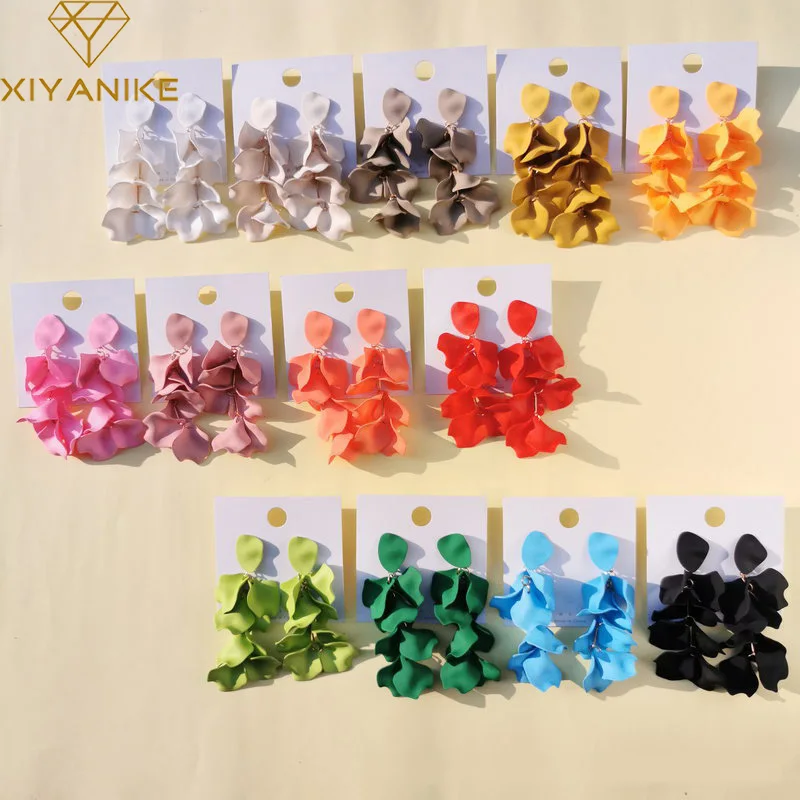 

XIYANIKE Cute Candy Color Flower Roseleaf Earrings Long Elegant Acrylic Fashion Party Jewelry Korean Drop Earrings For Women