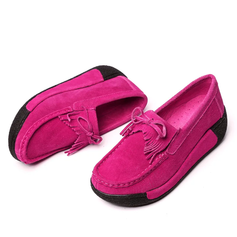 Women Genuine Leather Flats Platform Loafers Woman Creepers Lace Up Driving Moccasins Female Casual Shoes Sapato Feminino 659