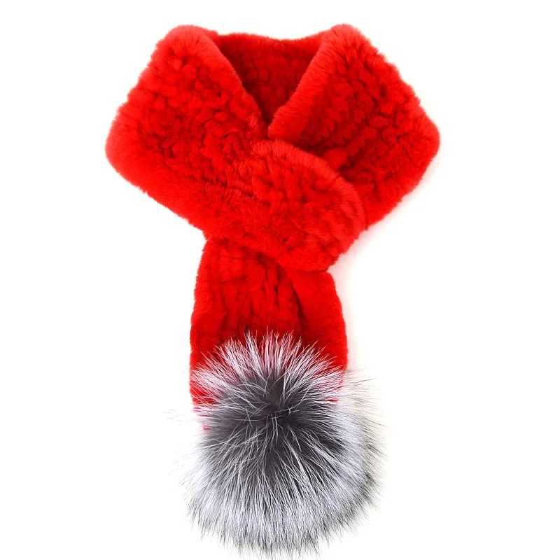 Real Rex Rabbit Fur Woven Scarf Women to Keep Warm in Winter Genuine Fur Collar with Pompom