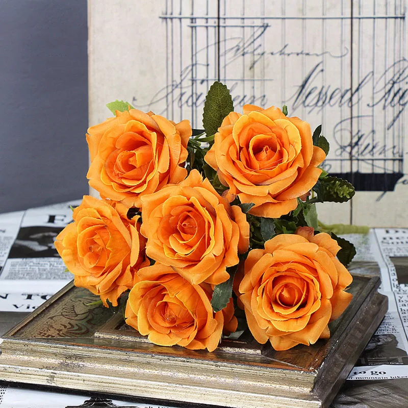 YO CHO Artificial Silk Rose Flower  6 Heads  Home Decoration  Wedding Party Aritificial Rose Flower