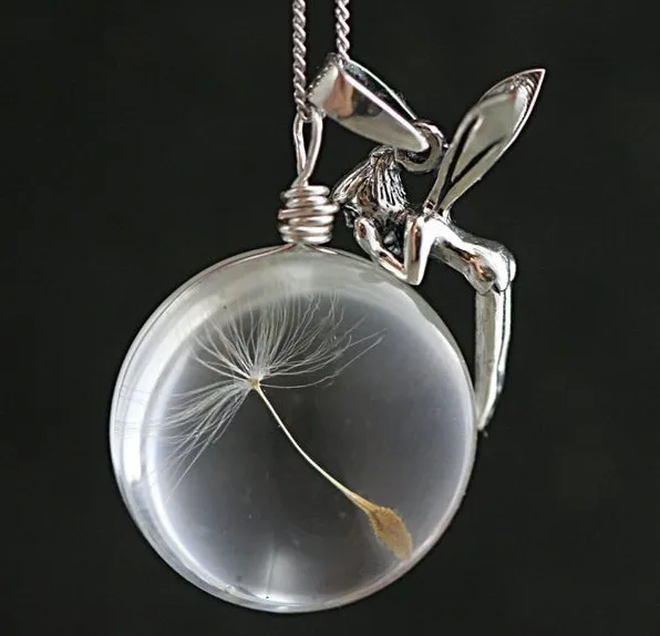 Exquisite Silver Plated Angel Flower Fairy Dandelion Necklace for Women Fashion Simple Long Chain Birthday Party Gifts Jewelry