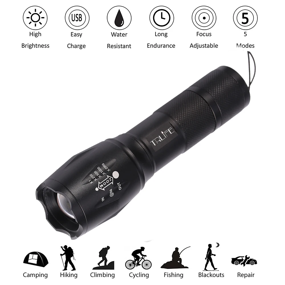 Bicycle Light 400Lumens T6 LED cycling Front Light LED Bike light Lamp Torch Waterproof ZOOM Flashlight By 18650 battey