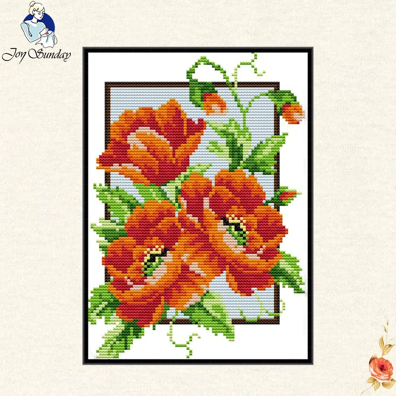 Joy Sunday poppy flowers DIY Embroidery Cross Stitch Kit flowers family decorative patterns embroidery needlewor gift to Friend