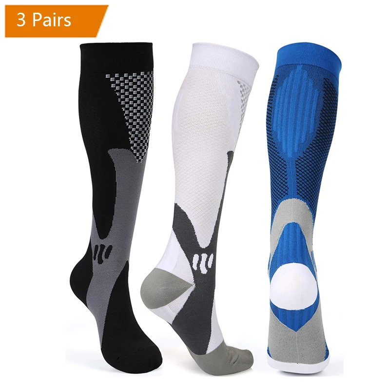 Brothock 3 Pairs Compression Socks for Women & Men 20-30 mmHg Comfortable Athletic Nylon Medical Nursing Stockings Sport Running