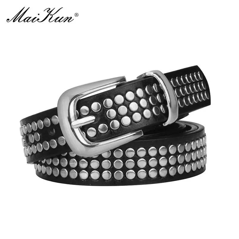 Maikun European And American Ladies PU Leather Pin Buckle Belt Punk Rivet Belts Women's Exclusive Design Luxury Waistband