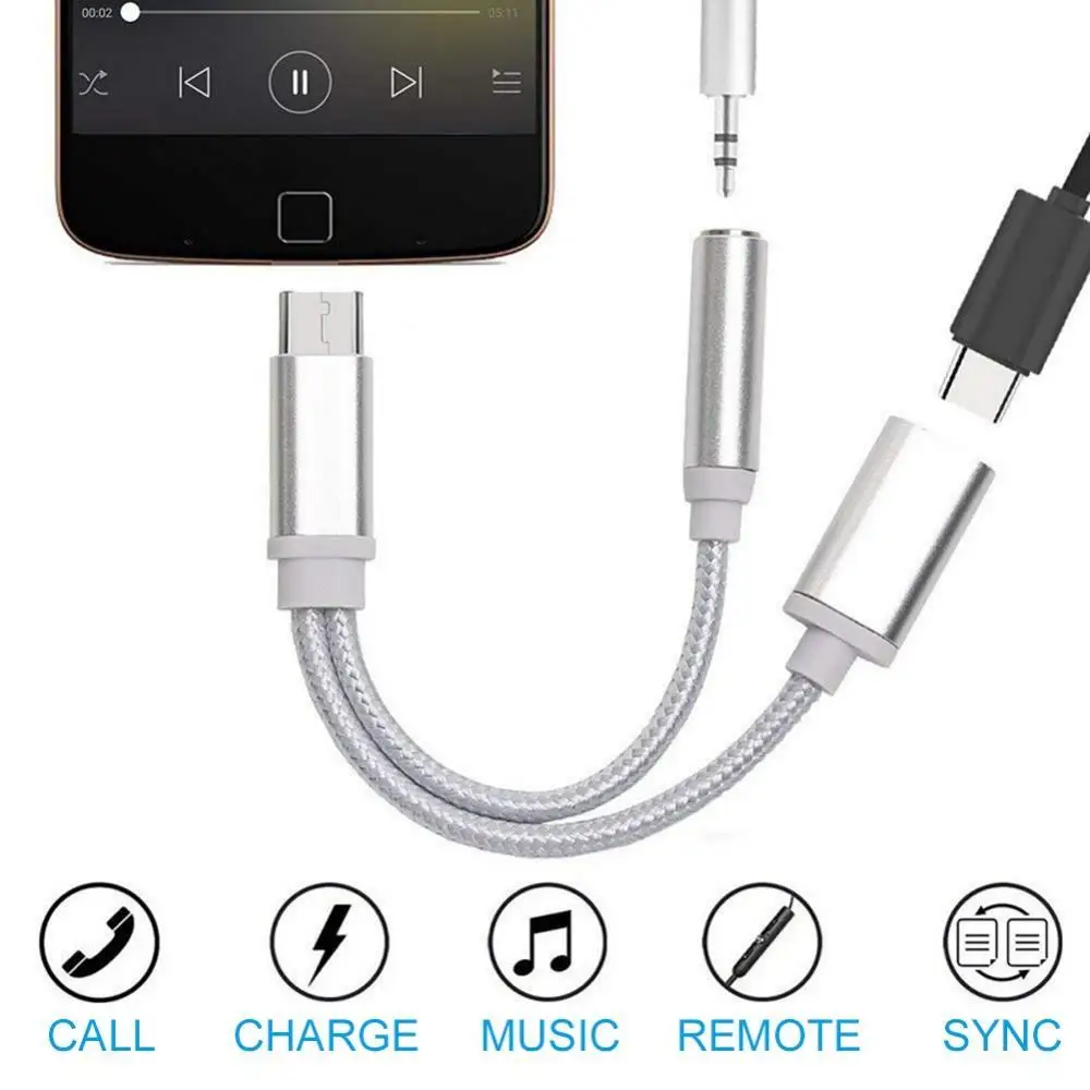 Bluelans 2 in 1 Type-c to 3.5mm Earphone Audio Jack Charging Cable Converter Adapter