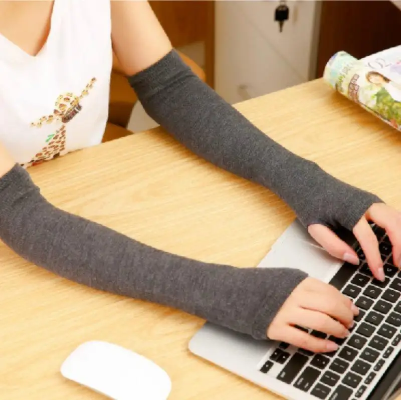 Women Long Fingerless Gloves Fashion Striped Elbow Gloves Warmer Knitted Mittens Punk Gothic Rock Long Arm Gloves