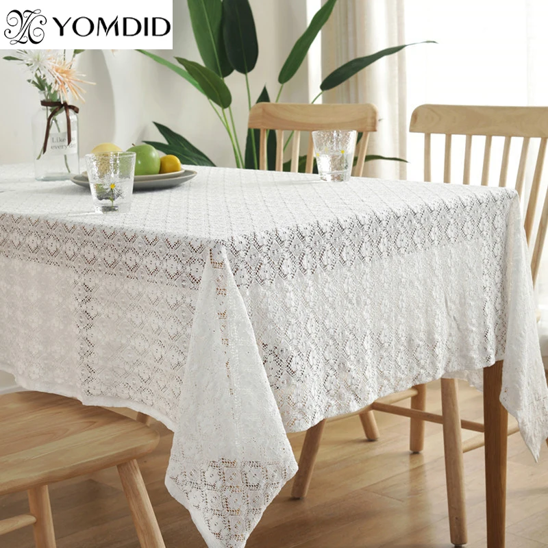 White Vintage Table Cloth Wedding Decor Lace Tablecloth Jacquard Table Cover Party Decorative Tea Table Cloth Home Table Decor