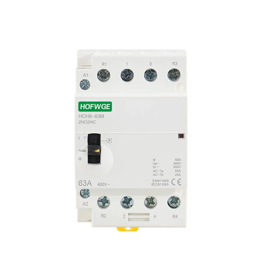 HCH8-63M 4P 40A 24V 110V 220V Din Rail Huishoudelijke Ac Modulaire Schakelaar Met Handmatige Schakelaar 4NO 2NO2NC Of 4NC