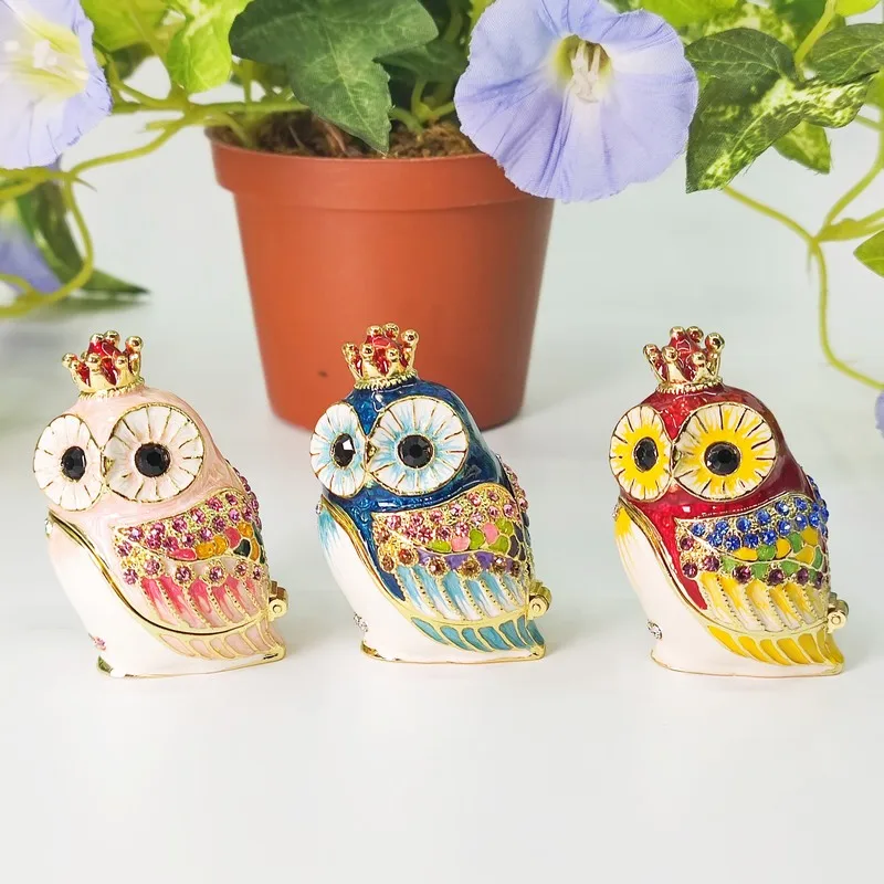 Ring Jewelry  Box Owl Art Crafts Home Decoration Metal Ornaments Enamel Storage Box Container Creative Gifts Room Modern