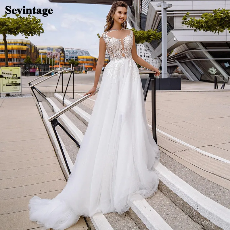 Sevintage princesa rendas vestidos de casamento 2021 appliqued boho vestidos de casamento sexy dividir sheer voltar praia vestido de noiva feito sob encomenda