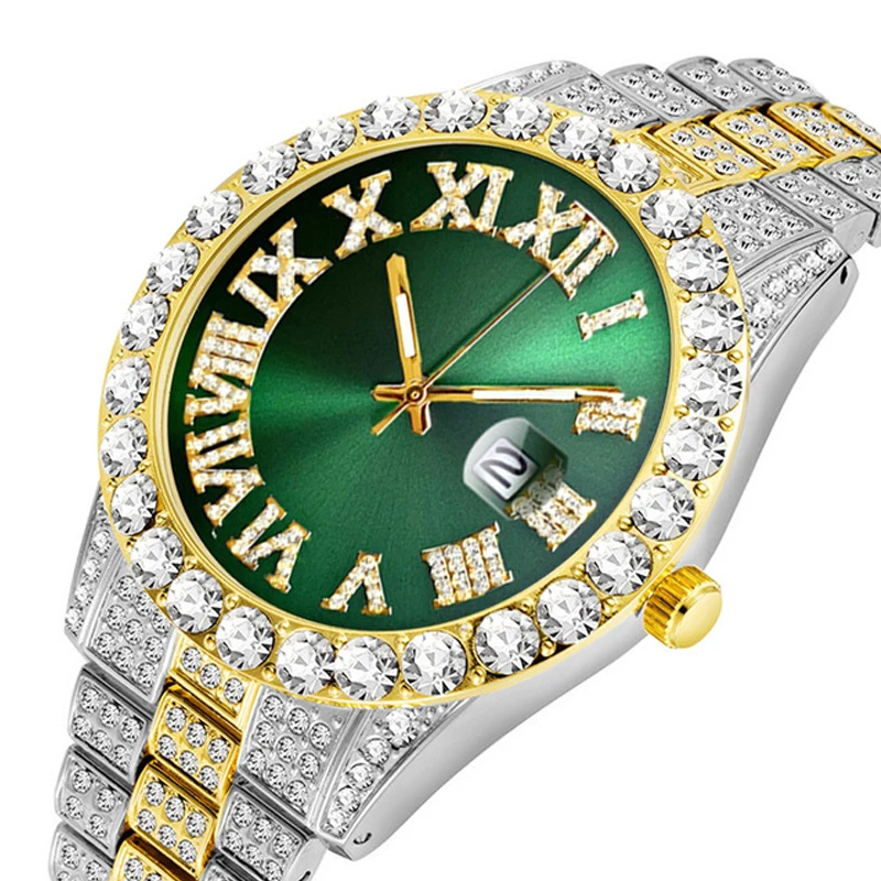 Dropshipping Men Watch Silver Gold Stainless Steel Quartz Mens Watches Luxury Diamond Watch Man Hip Hop Iced Out Womens Watch