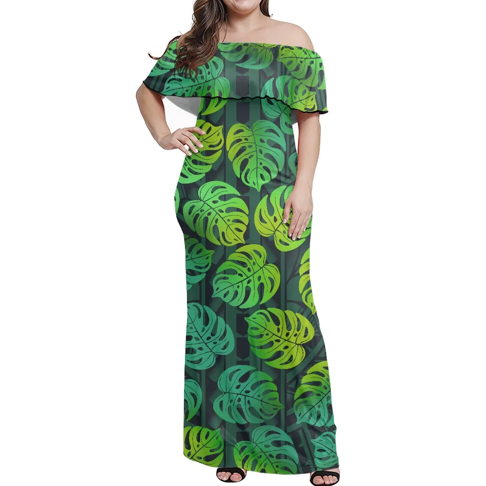 Hycool Nữ Quần Áo Thời Trang Hawaii Hoa In ĐầM Maxi LệCh Vai Không Tay Thời Trang Dài Áo Dây Đầm Vestido