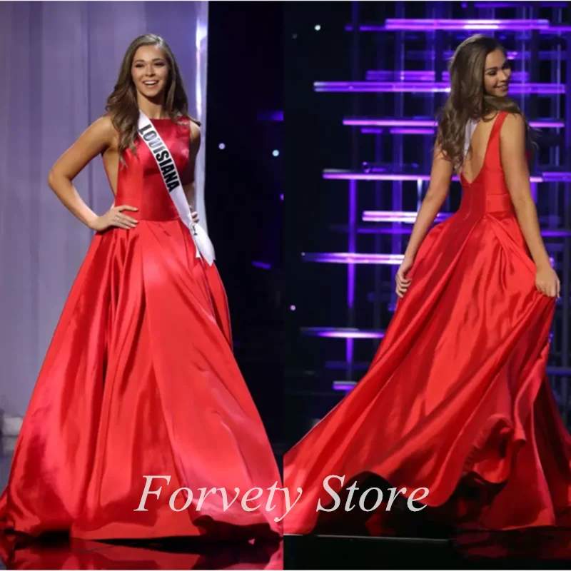 Pageant Celebrity Evening Dresses A-Line vestidos de fiesta Red Satin Sides Dress Ruffled Formal Prom Gowns robes de soirée 2022