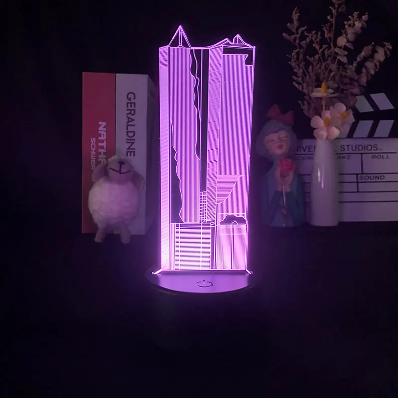 3D LED Night Light Lamp World Trade Center 16 Color 3D Night Light Remote Control Table Lamps Toys Gift for Kid Home Decoration