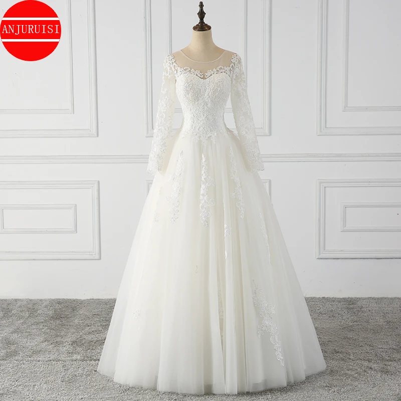 

Long Sleeves Wedding Dresses For Women 2022 Elegant Lace Appliques Ball Gown White Tulle Vestidos De Novia Floor Length Gelinlik