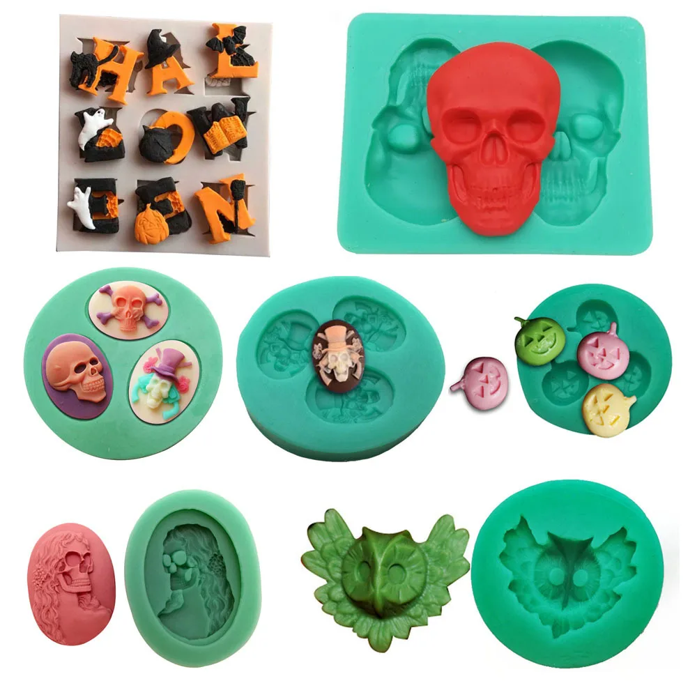 DIY Halloween Dekoration Serie Fondant Silikon Form Schädel Kürbis Alphabet Stile Schokolade Zucker Dessert Küche Backen Werkzeuge – Detail 7
