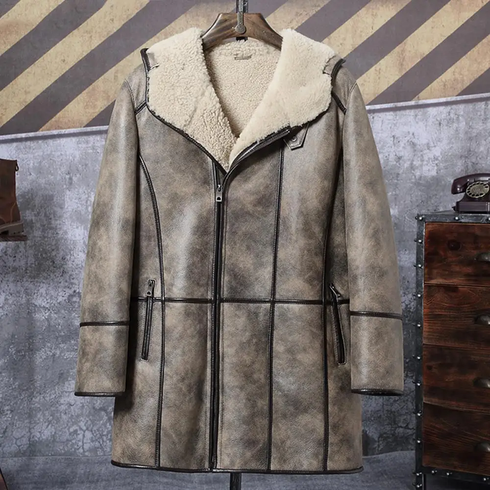 

Mens Brown B3 Shearling Coat Bomber Jacket Hooded Leather Jacket 2019 New Mens Winter Coats Long Fur Jacket Trench Coat