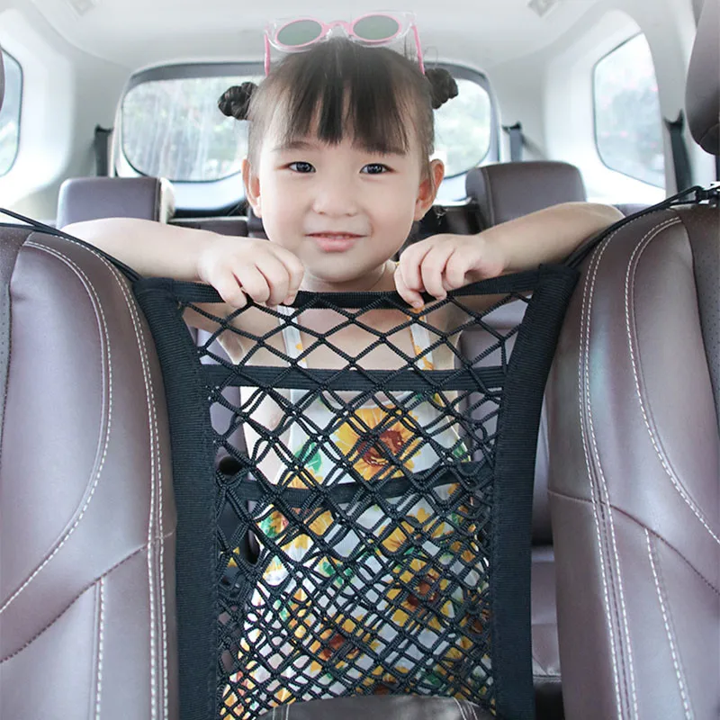 1 Pcs Car Back Rear Seat Elastic String Net Safety Of Rear Passengers Magic Sticker Mesh Storage Bag Pocket