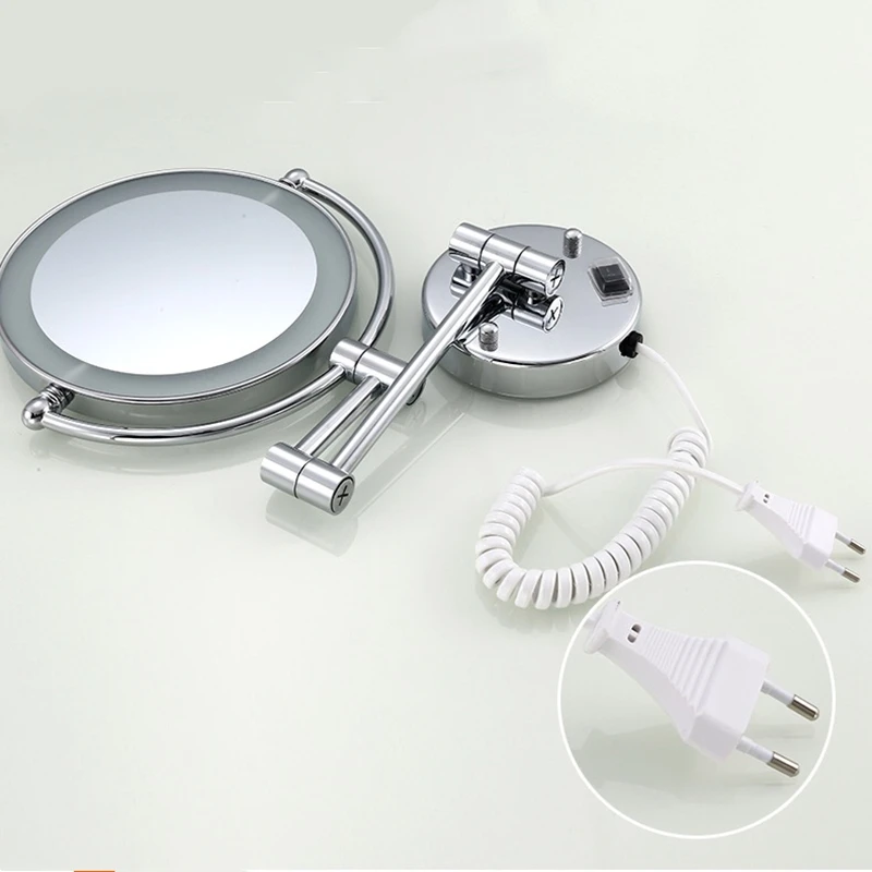 Imagem -05 - Silver Brass Dual Side Led Light Mirror Espelho do Banheiro Espelho de Maquiagem Lâmpada de Parede Ampliação 10 x