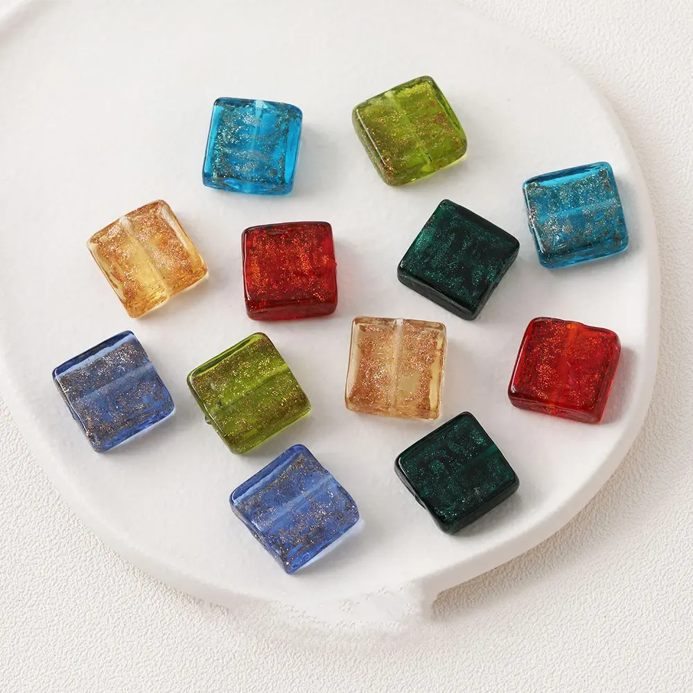 6PCS 17mm Coloured Glaze Square Glass Beads Pendants Charms Diy Earrings Jewelry Making Supplies Hand Made Accessories