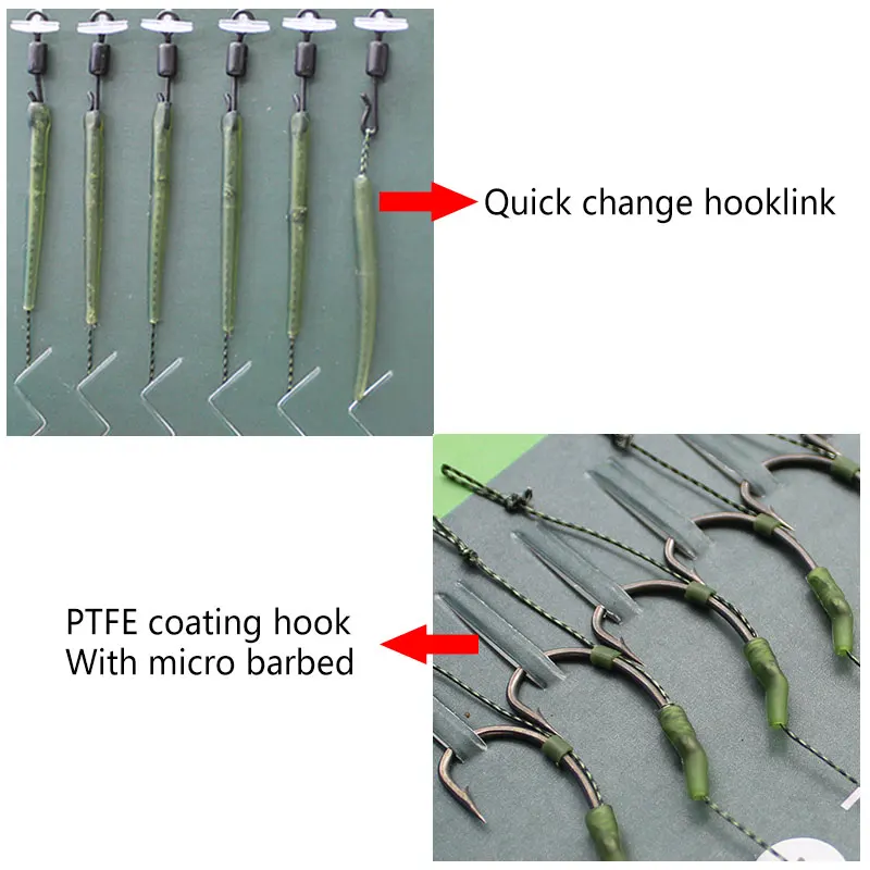 6pcs Carp Fishing Accessories Hook Line Ready Made Hair Carp Rigs Carp Quick Change Hooklink For Fishing Carp Terminal Tackle