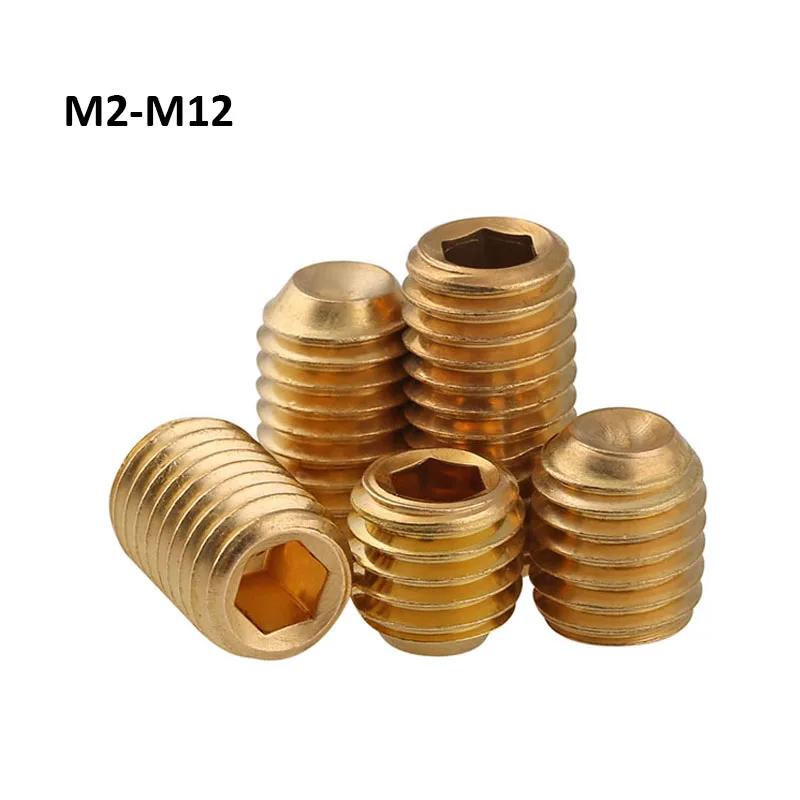 M2 M2.5 M3 M4 M5 M6 M8 M10 M12 Brass Hexagon Socket Concave end Set Screws With Cup Point Grub Headless Socket Head Screw Bolts