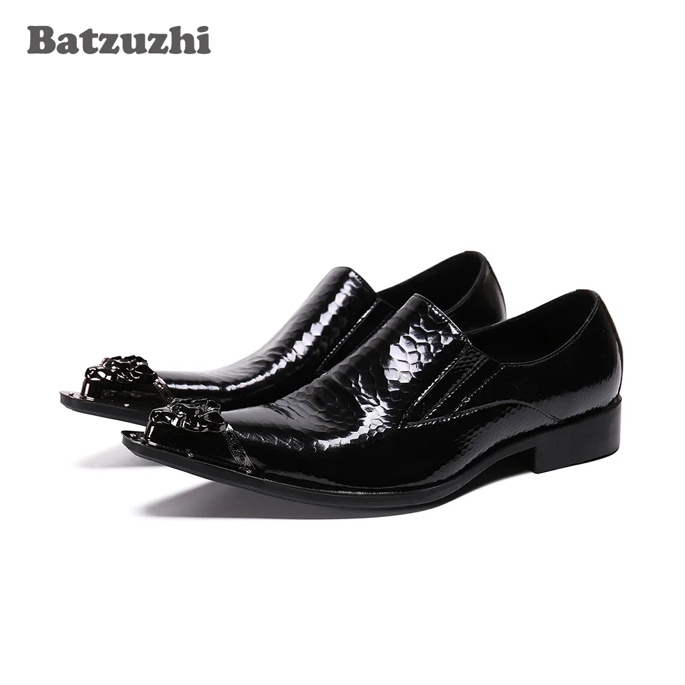 

Batzuzhi Fashion Men Shoes Pointed Metal Tip Black Leather Dress Shoes Male Business Formal Footwear zapatos de hombre, Big Size