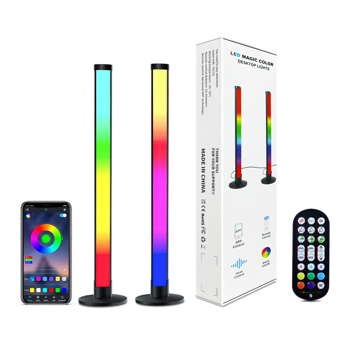 Smart RGB LED Light Bars, Music Sync, Bluetooth-App, Colorful Night Lamp, Entertainment, PC, TV, Room Decoration, New