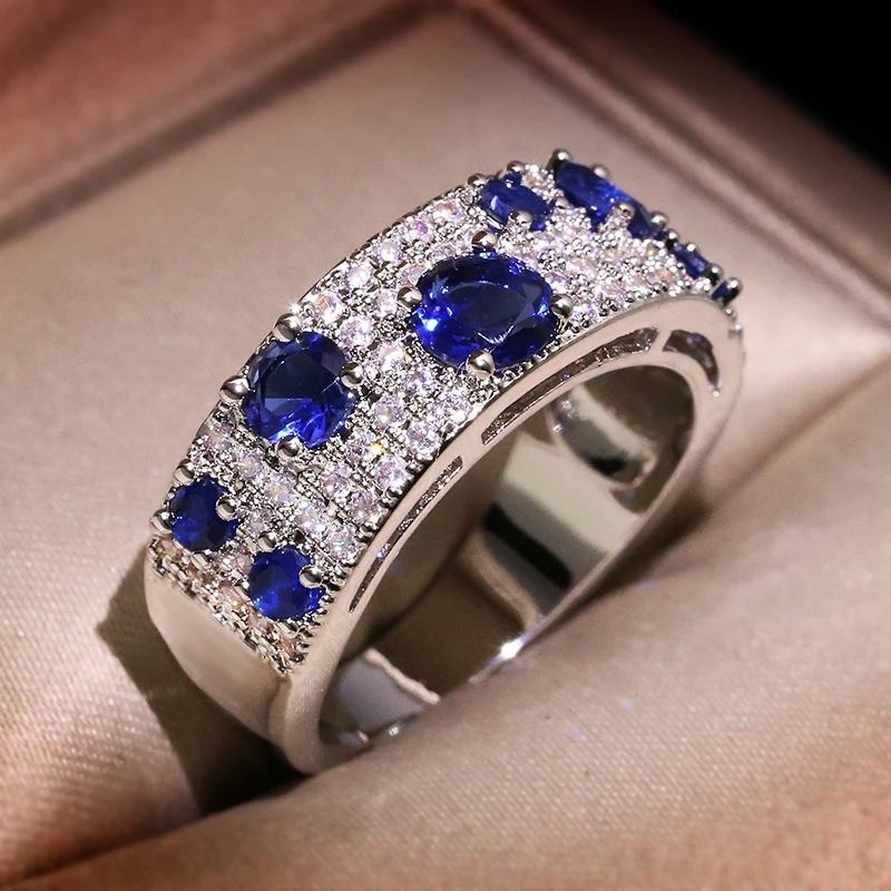 Il più nuovo anello di zirconi blu per le donne splendido anello di zirconi blu Nano CZ genuino anello di gioielli con zirconi blu