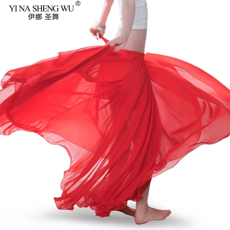 Disfraz de danza del vientre para mujer, falda de gasa, elegante, envolvente, larga, 720 grados